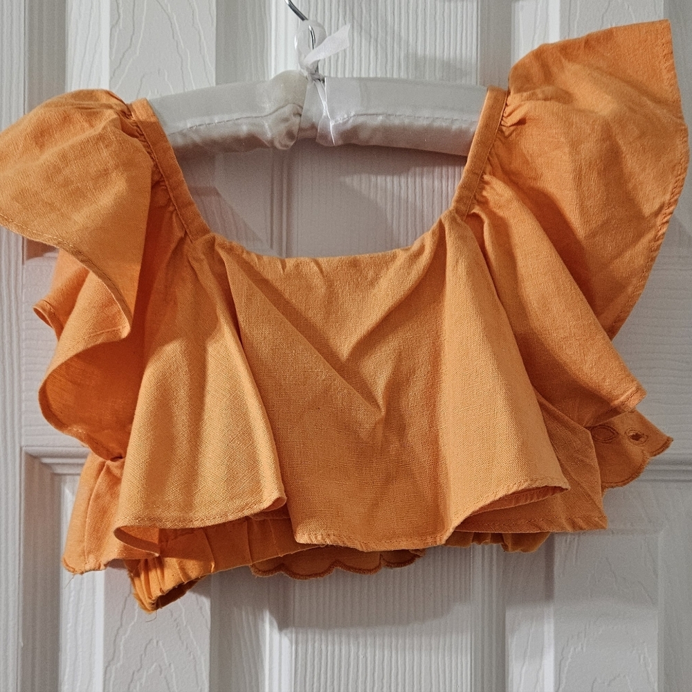 Zara Orange Eyelet Ruffle Tank Top - Picture 2 of 3